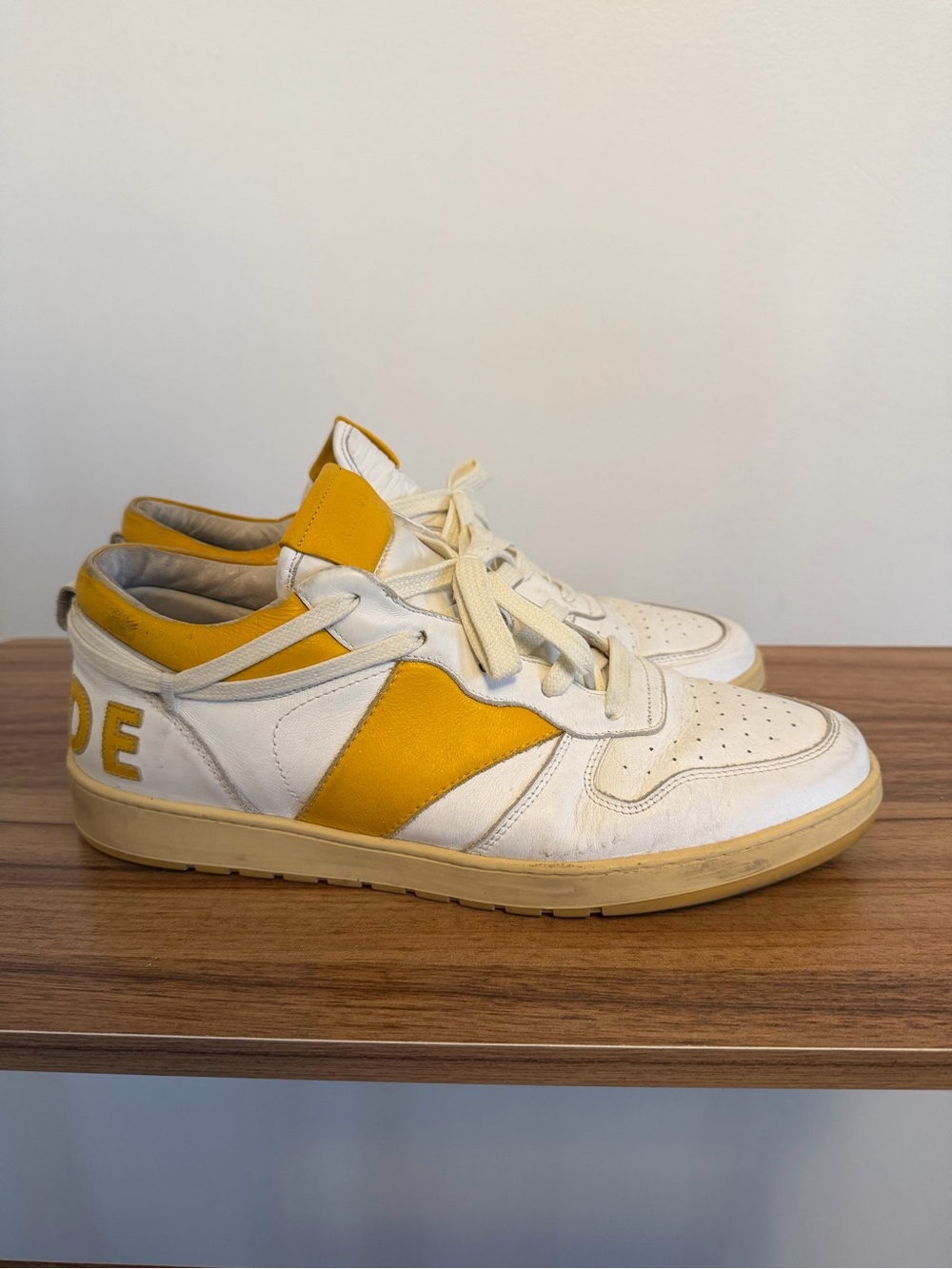 Rhude White and Mustard Yellow Low-Top Sneakers 11